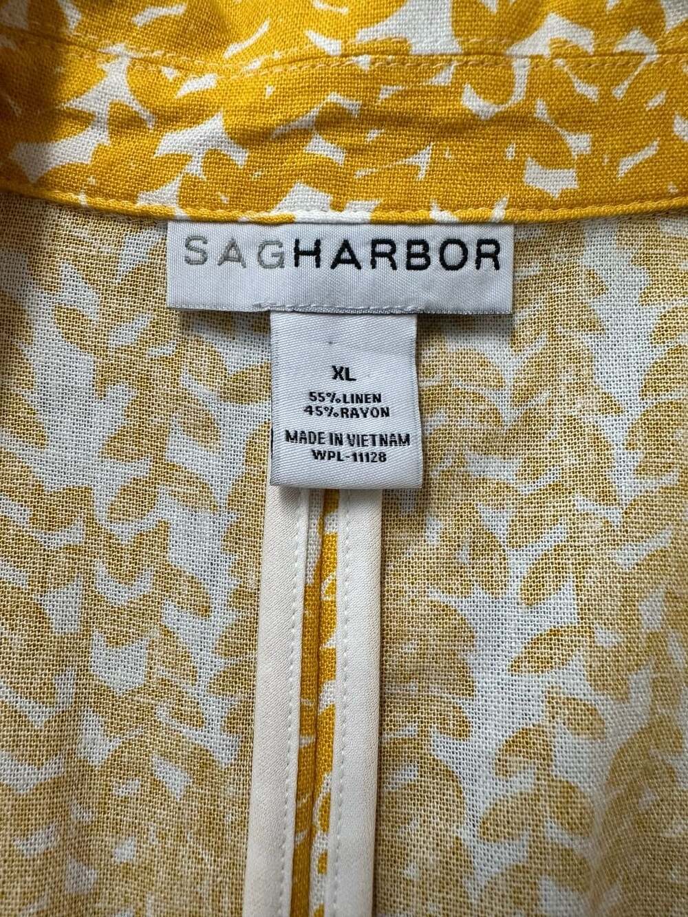 Sag Harbor Yellow White Leaf Print Linen Rayon Blazer Size XL - Picture 4 of 4